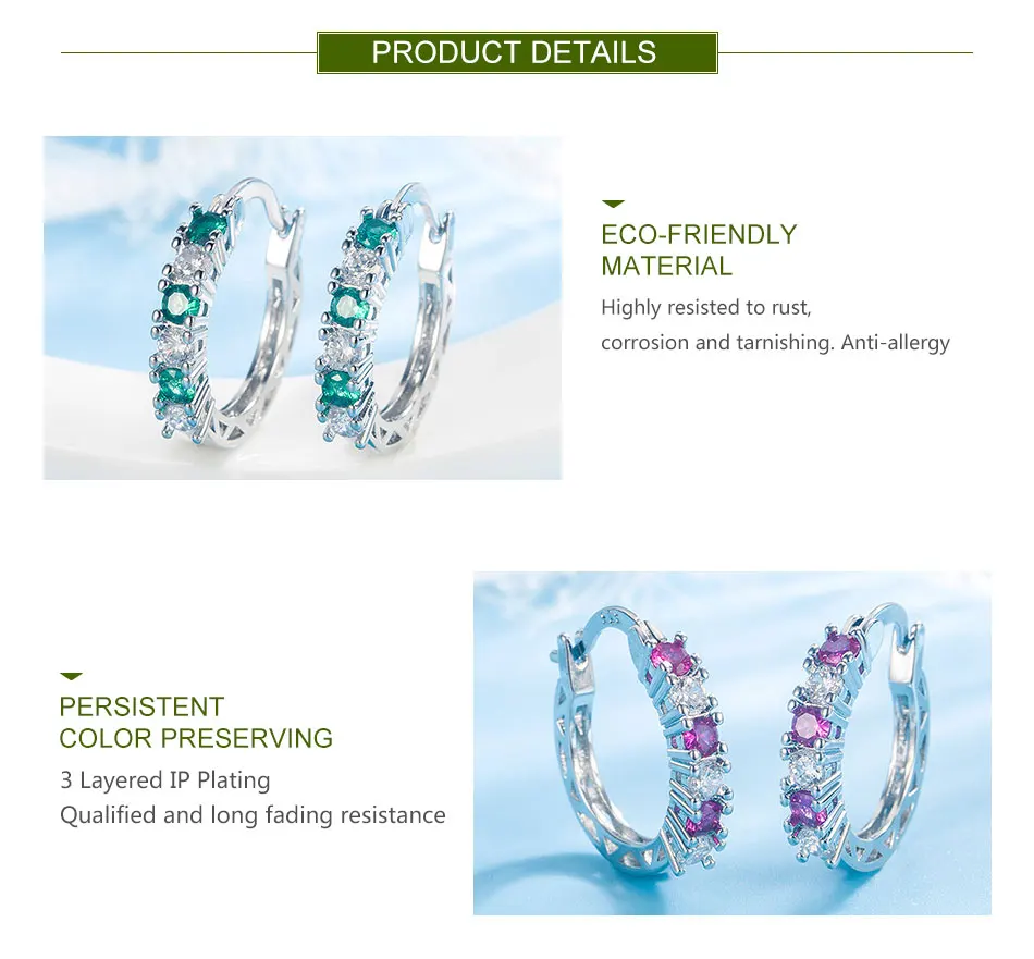 ZDADAN 925 Sterling Silver Aquamarine Hoop Earrings For Women Fashion Jewelry