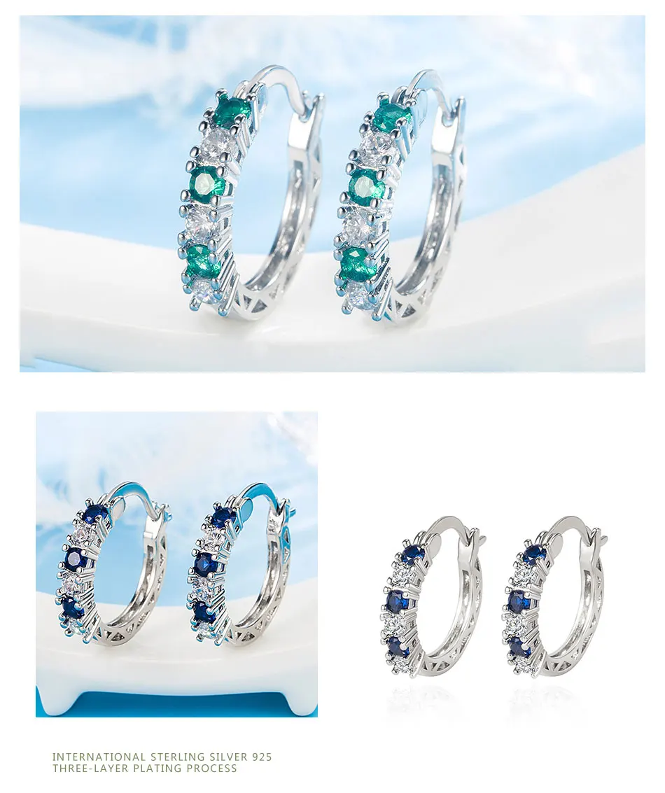 ZDADAN 925 Sterling Silver Aquamarine Hoop Earrings For Women Fashion Jewelry