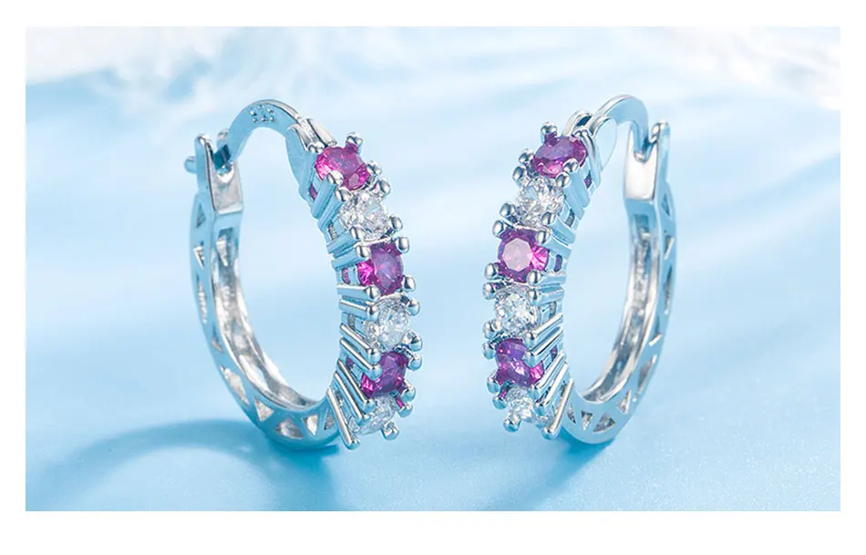 ZDADAN 925 Sterling Silver Aquamarine Hoop Earrings For Women Fashion Jewelry