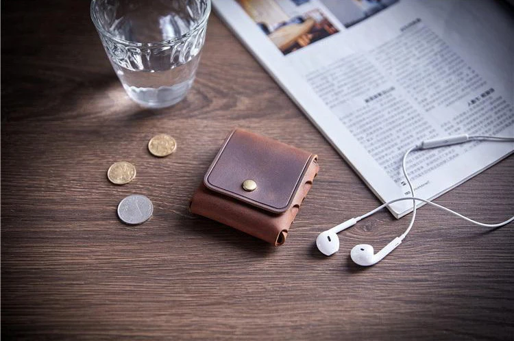 100% Genuine Leather Coin Purse For Men Women Female Cowhide Vintage Small Mini Money Bag Earphone Line Case Change Pouch Holder