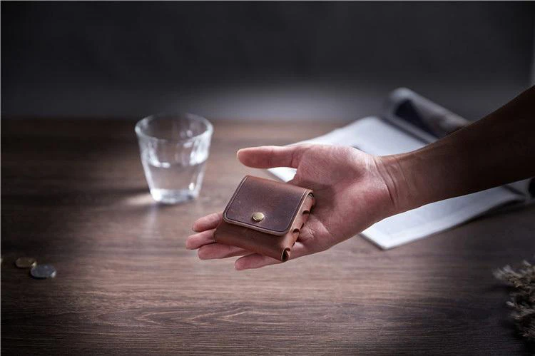 100% Genuine Leather Coin Purse For Men Women Female Cowhide Vintage Small Mini Money Bag Earphone Line Case Change Pouch Holder