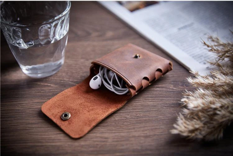 100% Genuine Leather Coin Purse For Men Women Female Cowhide Vintage Small Mini Money Bag Earphone Line Case Change Pouch Holder