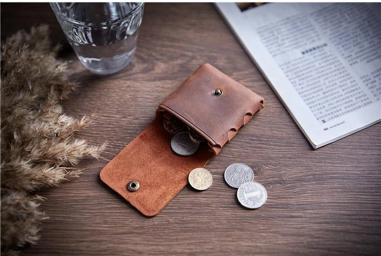 100% Genuine Leather Coin Purse For Men Women Female Cowhide Vintage Small Mini Money Bag Earphone Line Case Change Pouch Holder