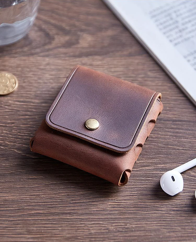 100% Genuine Leather Coin Purse For Men Women Female Cowhide Vintage Small Mini Money Bag Earphone Line Case Change Pouch Holder