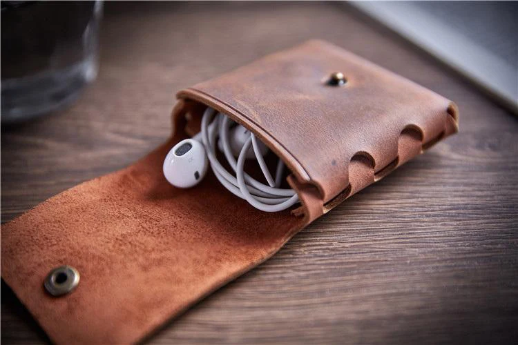 100% Genuine Leather Coin Purse For Men Women Female Cowhide Vintage Small Mini Money Bag Earphone Line Case Change Pouch Holder