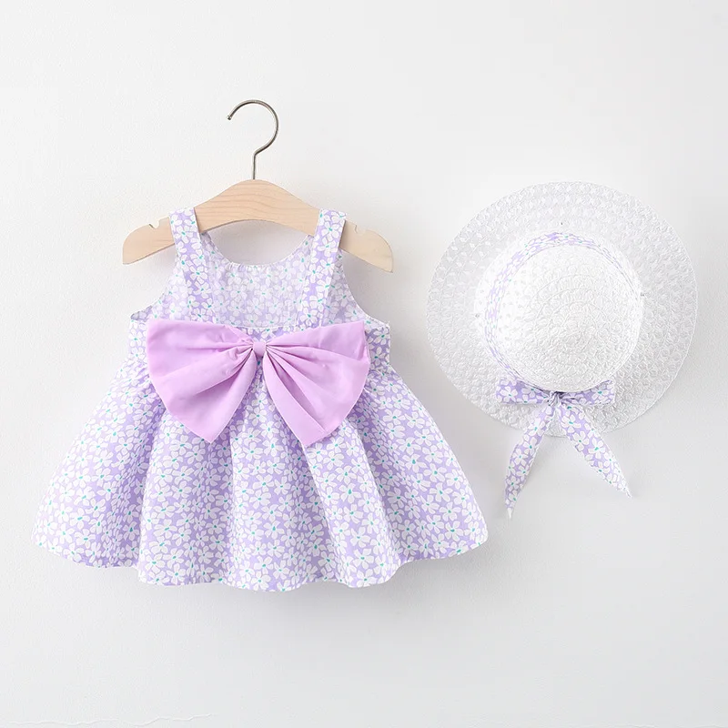2Piece Summer Newborn Dresses Toddler Clothes Korean Cute Bow Flowers Beach Infant Princess Dress Baby Girl Clothing Set BC252