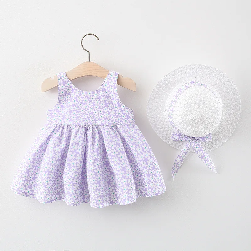 2Piece Summer Newborn Dresses Toddler Clothes Korean Cute Bow Flowers Beach Infant Princess Dress Baby Girl Clothing Set BC252