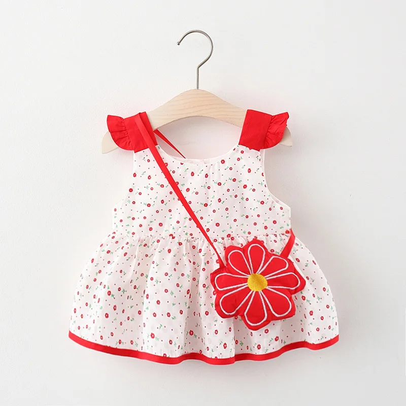 2Piece Summer Newborn Dresses Toddler Clothes Korean Cute Bow Flowers Beach Infant Princess Dress Baby Girl Clothing Set BC252