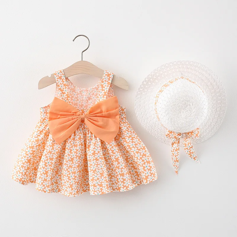 2Piece Summer Newborn Dresses Toddler Clothes Korean Cute Bow Flowers Beach Infant Princess Dress Baby Girl Clothing Set BC252