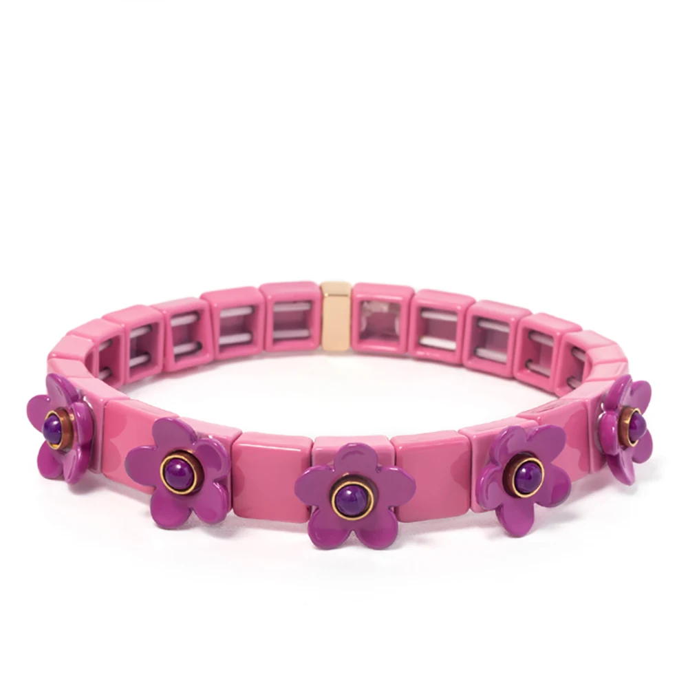 New Fashion Flower Charms Bracelets Bohemian Colorful Beads Elastic Bracelets Rainbow Color Bohe Couple Bangle For Women
