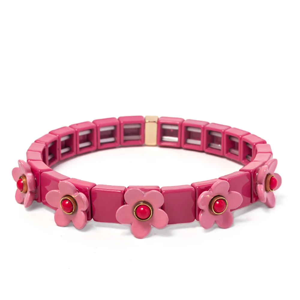 New Fashion Flower Charms Bracelets Bohemian Colorful Beads Elastic Bracelets Rainbow Color Bohe Couple Bangle For Women