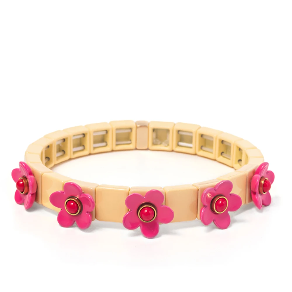 New Fashion Flower Charms Bracelets Bohemian Colorful Beads Elastic Bracelets Rainbow Color Bohe Couple Bangle For Women