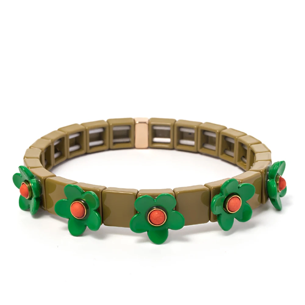 New Fashion Flower Charms Bracelets Bohemian Colorful Beads Elastic Bracelets Rainbow Color Bohe Couple Bangle For Women