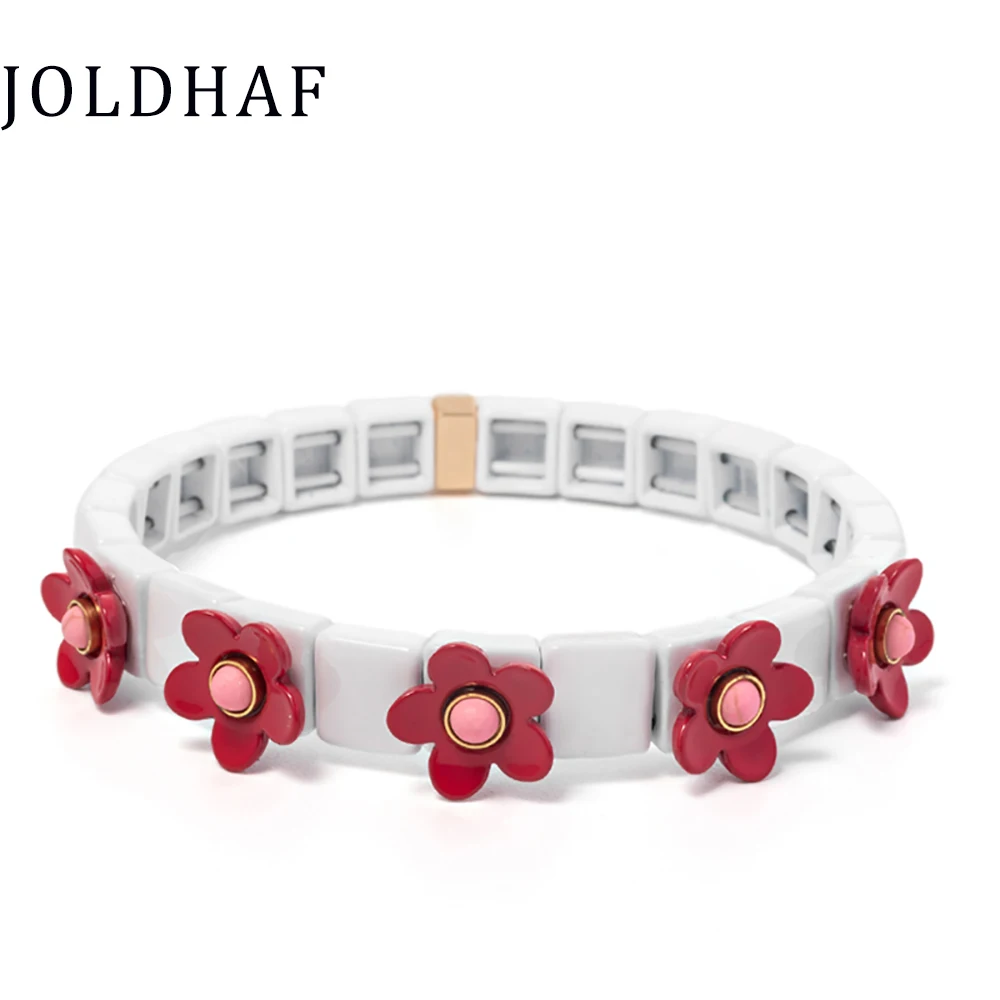 New Fashion Flower Charms Bracelets Bohemian Colorful Beads Elastic Bracelets Rainbow Color Bohe Couple Bangle For Women