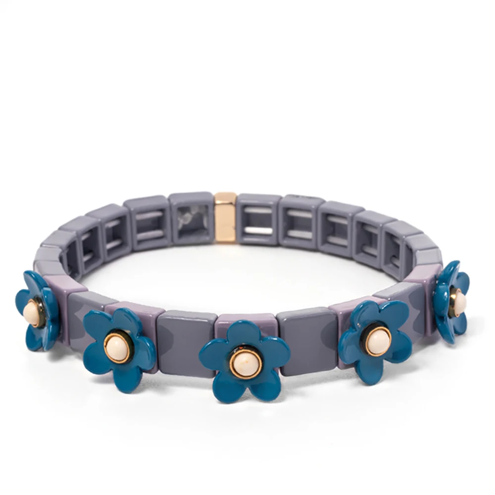 New Fashion Flower Charms Bracelets Bohemian Colorful Beads Elastic Bracelets Rainbow Color Bohe Couple Bangle For Women