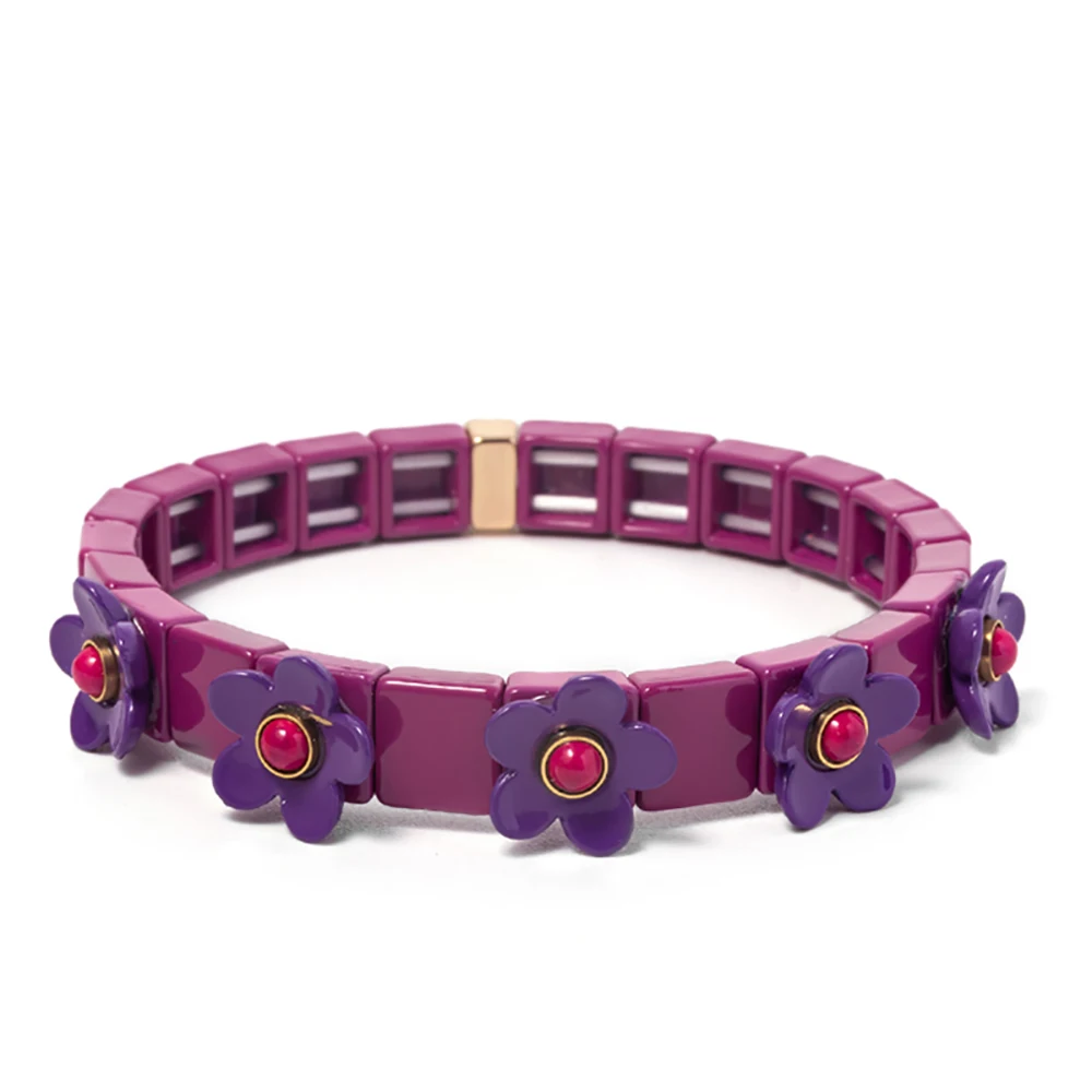 New Fashion Flower Charms Bracelets Bohemian Colorful Beads Elastic Bracelets Rainbow Color Bohe Couple Bangle For Women