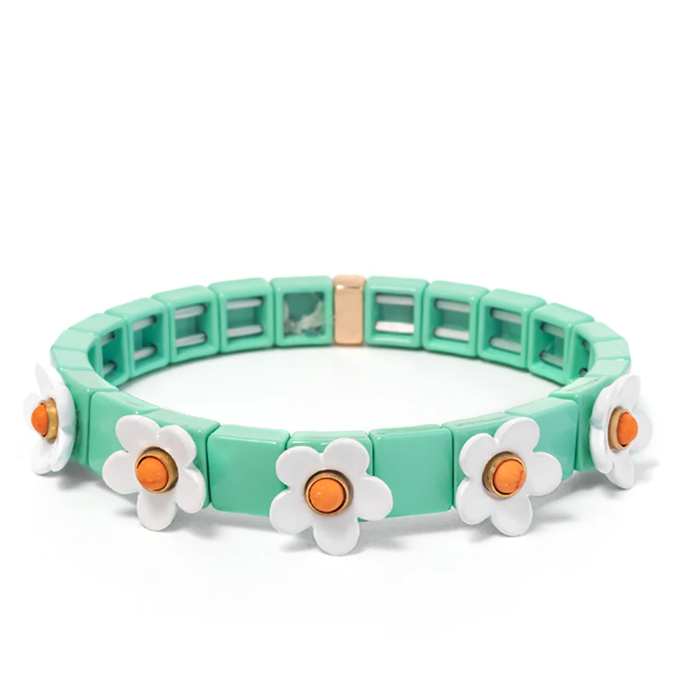 New Fashion Flower Charms Bracelets Bohemian Colorful Beads Elastic Bracelets Rainbow Color Bohe Couple Bangle For Women