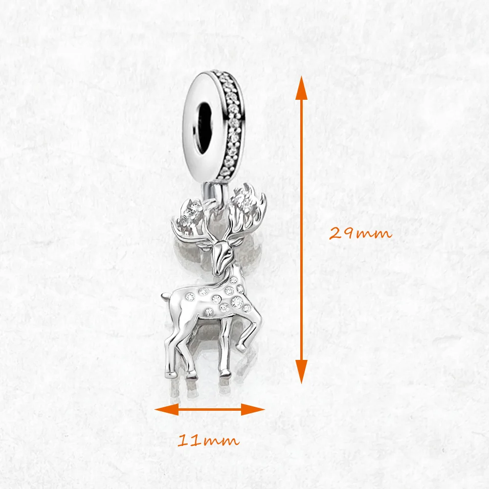 925 Sterling Silver Deer Moose Dangle Charm Pendant New Cute Lucky Women Jewelry Trendy Winter Christmas Gift