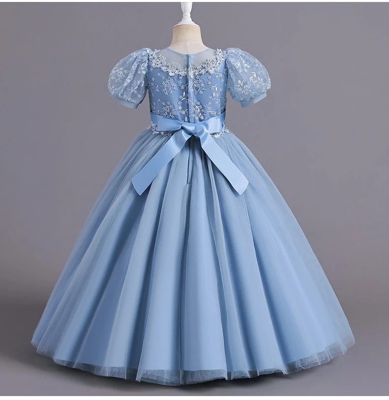 8901 Children's Dress for Girls' 4-12 Years Old Princess Sequin Bubble Sleeve Long Mesh Flower Girl Wedding Little Summer