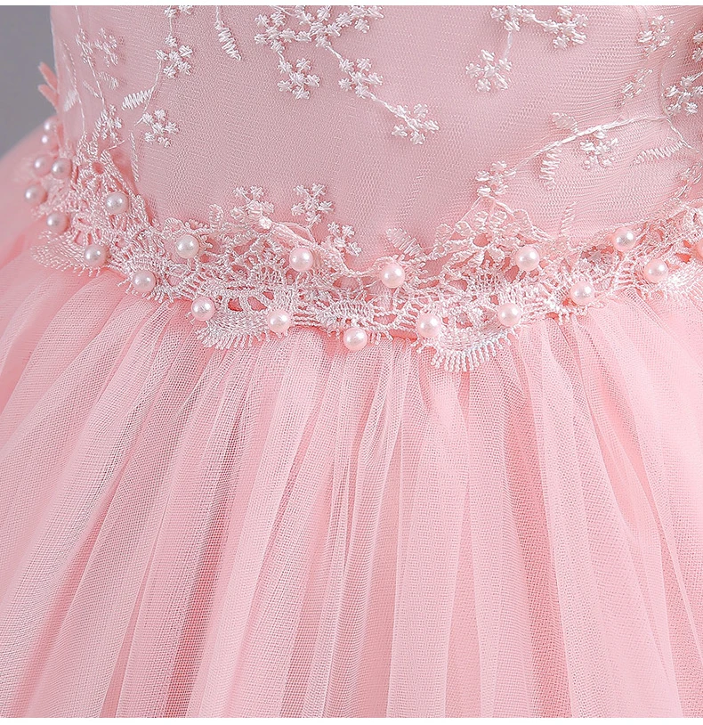 8901 Children's Dress for Girls' 4-12 Years Old Princess Sequin Bubble Sleeve Long Mesh Flower Girl Wedding Little Summer