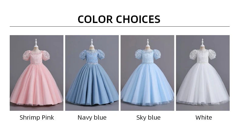 8901 Children's Dress for Girls' 4-12 Years Old Princess Sequin Bubble Sleeve Long Mesh Flower Girl Wedding Little Summer