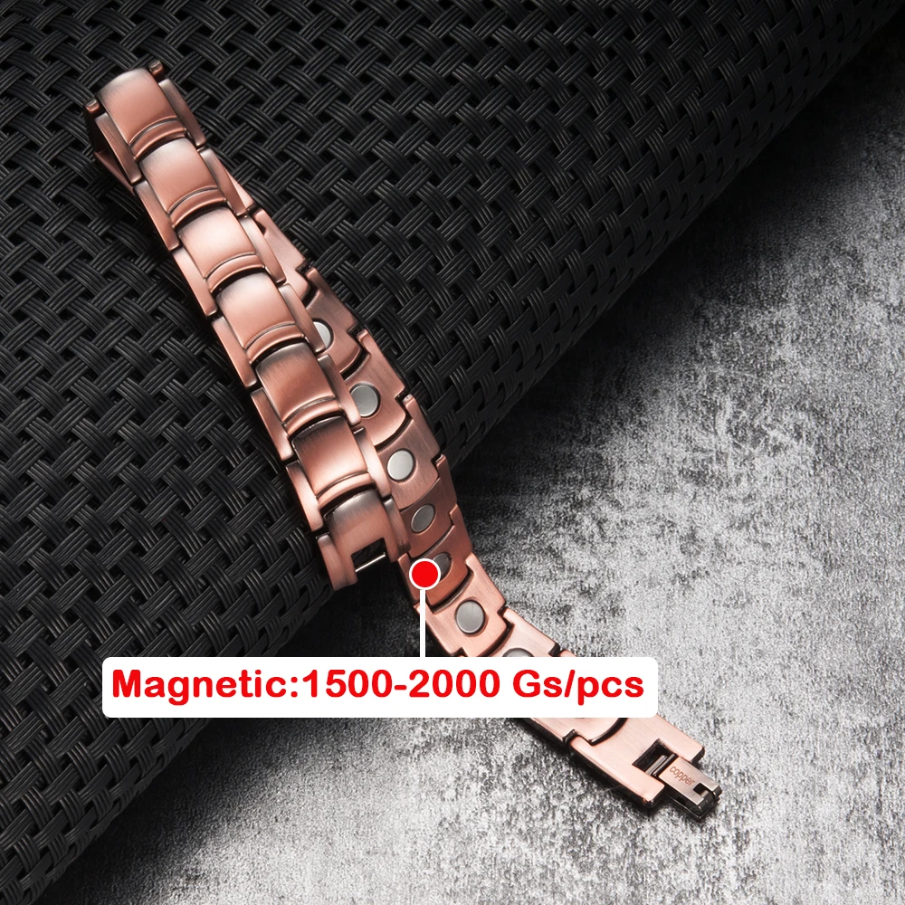 Vinterly Magnetic Pure Copper Bracelet Men 12mm Wide Wristband Metal Magnet Therapy Hand Chain Link Health Energy Male Jewelry