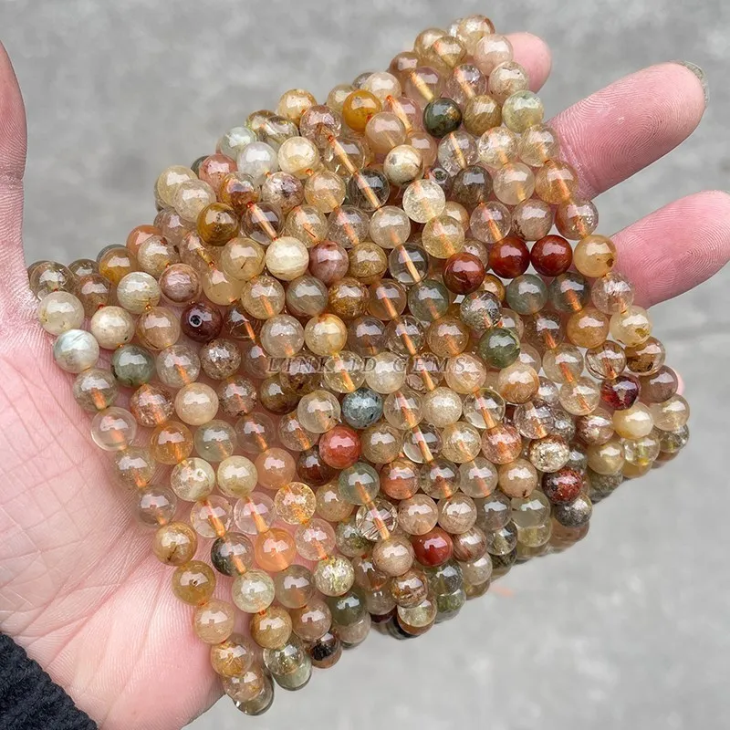 Natural Mixed Rutilated Quartz Beads Round Loose Spacer Colorful Hair Crystal Stone For Jewelry Making Diy Bracelet Accessories