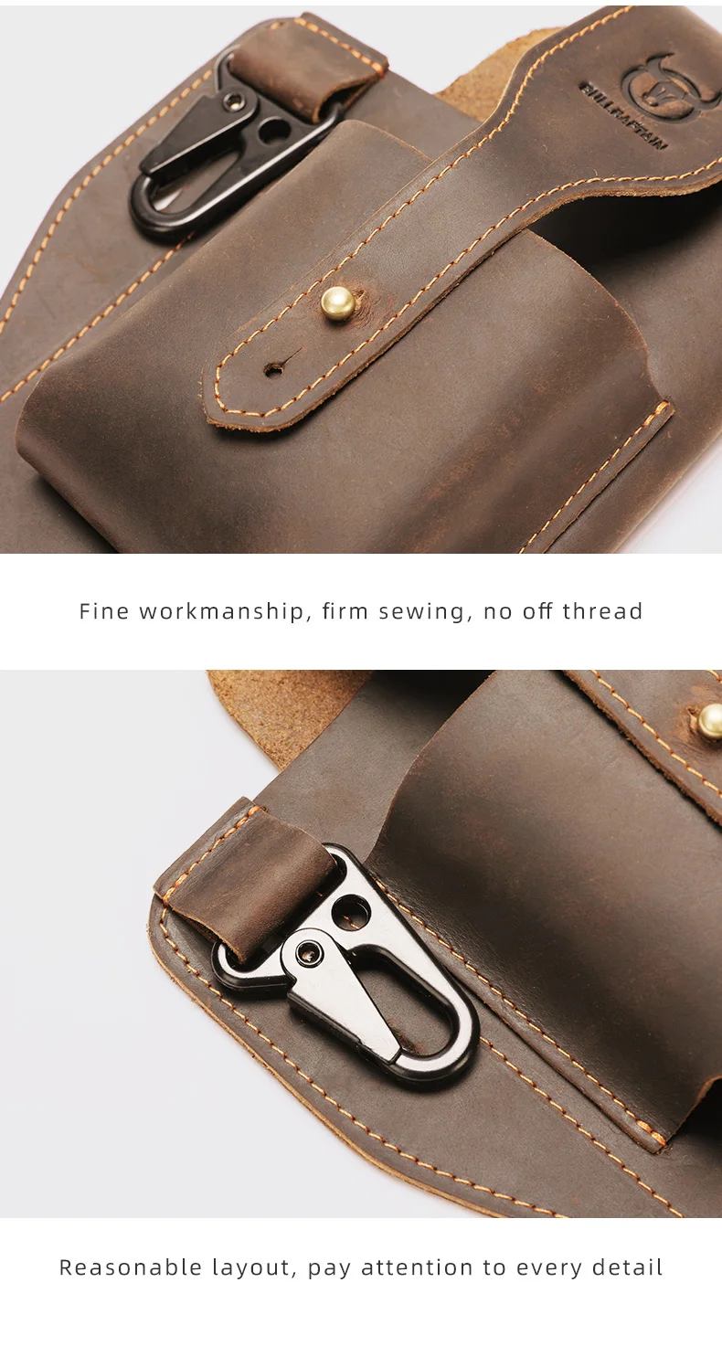 BULLCAPTAIN 2023 New Men's Leather Waist Bag Can Be Used For 5.5-6.8-Inch Mobile Phone Carrying Cigarette Case Outdoor Bag