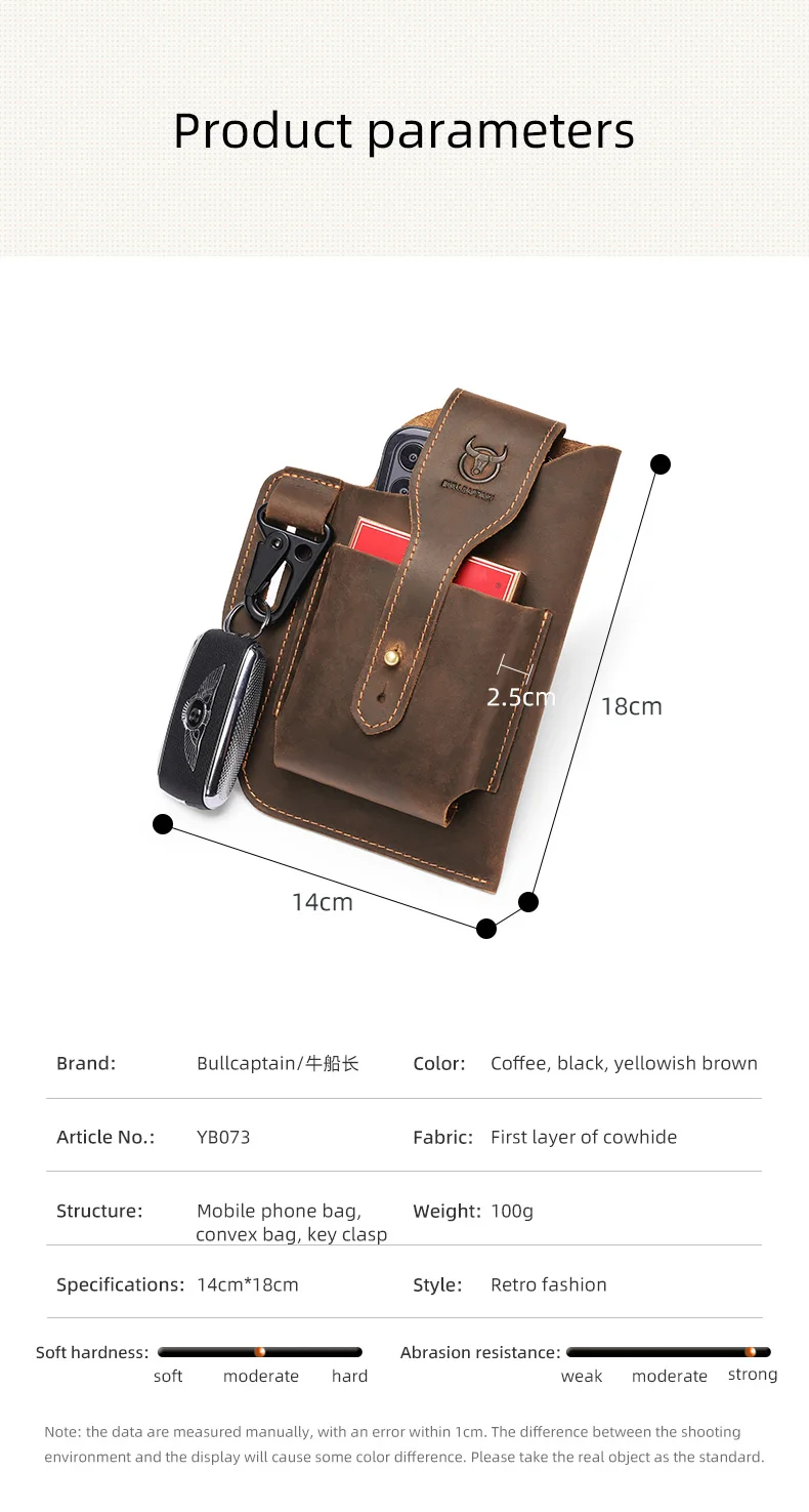 BULLCAPTAIN 2023 New Men's Leather Waist Bag Can Be Used For 5.5-6.8-Inch Mobile Phone Carrying Cigarette Case Outdoor Bag