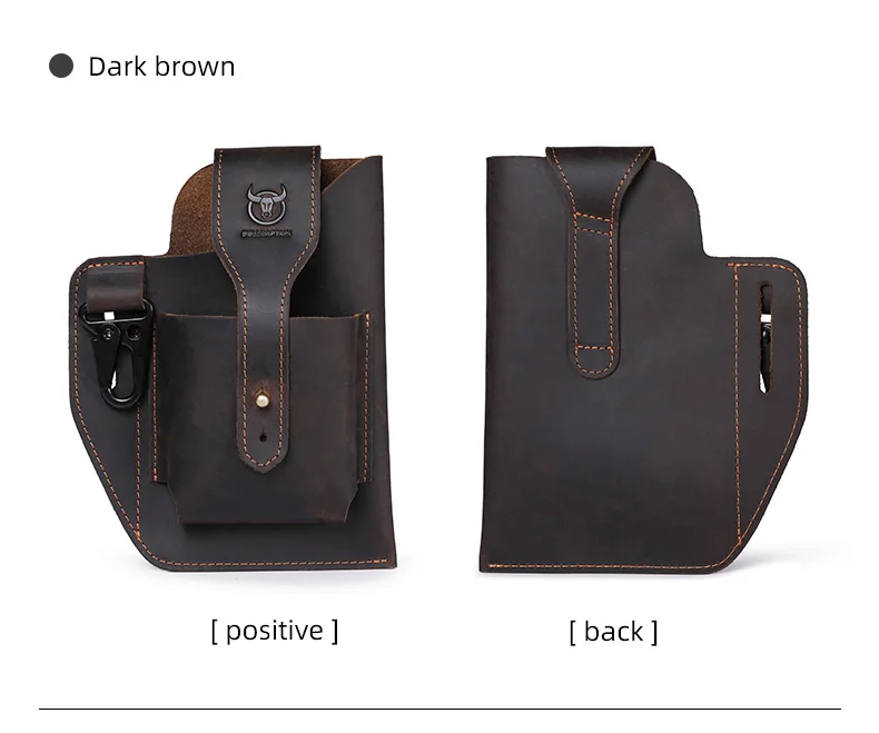 BULLCAPTAIN 2023 New Men's Leather Waist Bag Can Be Used For 5.5-6.8-Inch Mobile Phone Carrying Cigarette Case Outdoor Bag