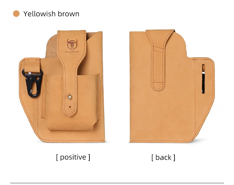 BULLCAPTAIN 2023 New Men's Leather Waist Bag Can Be Used For 5.5-6.8-Inch Mobile Phone Carrying Cigarette Case Outdoor Bag
