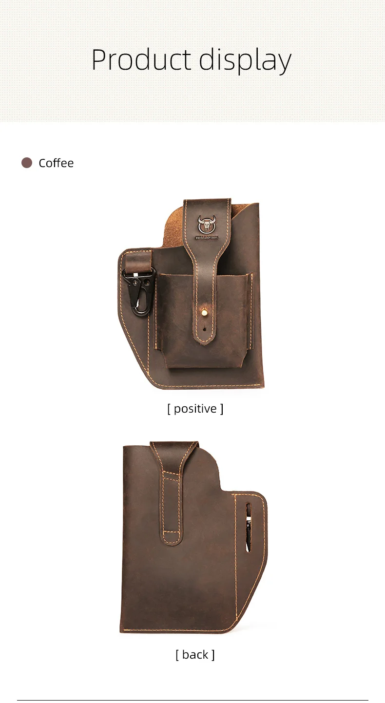 BULLCAPTAIN 2023 New Men's Leather Waist Bag Can Be Used For 5.5-6.8-Inch Mobile Phone Carrying Cigarette Case Outdoor Bag