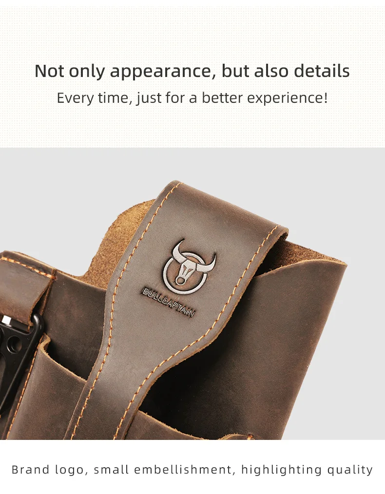 BULLCAPTAIN 2023 New Men's Leather Waist Bag Can Be Used For 5.5-6.8-Inch Mobile Phone Carrying Cigarette Case Outdoor Bag