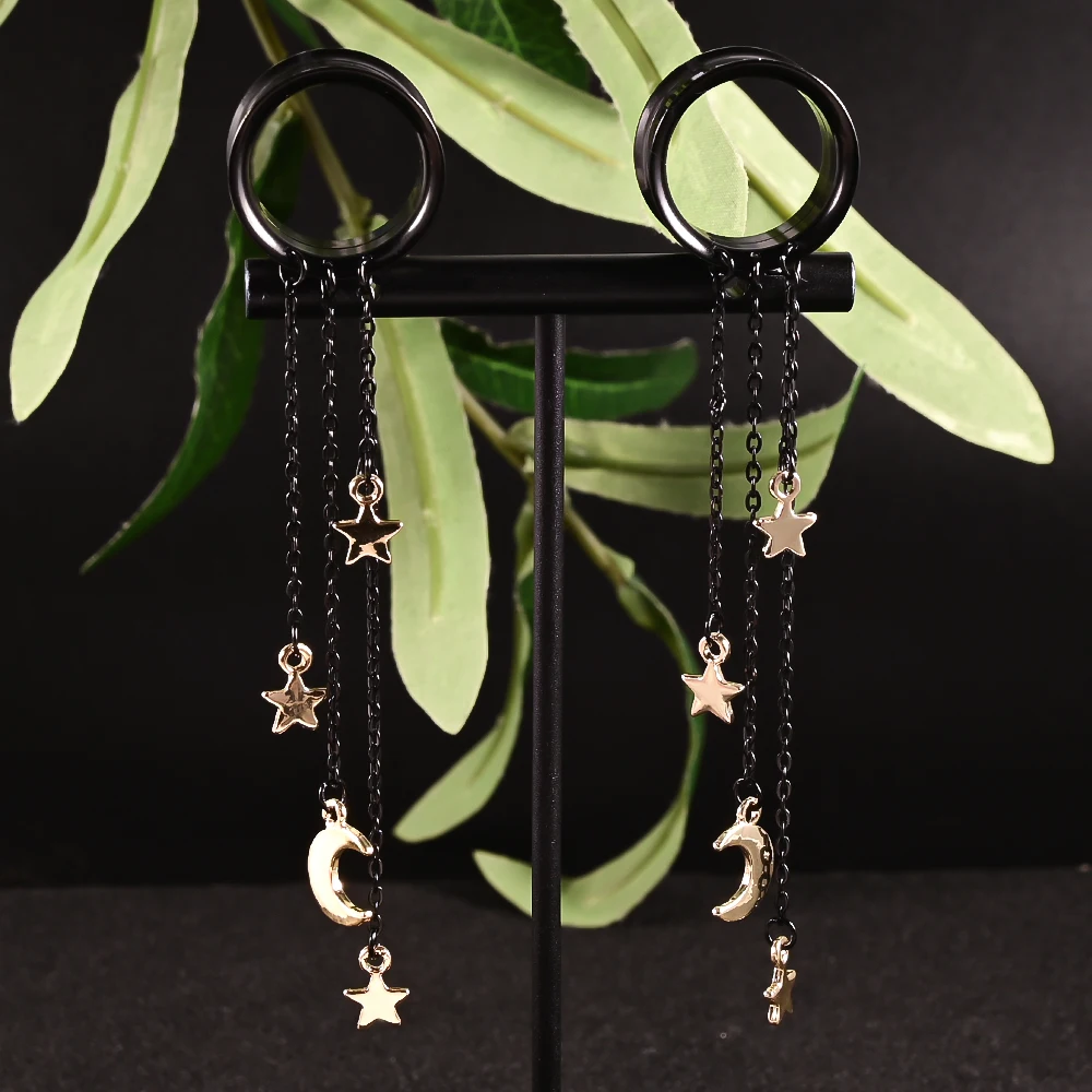 Doearko 2pcs Stainless Steel Chain Tassel Dangle Resin Ear Plugs And Tunnels Body Piercing Jewelry Ear Gauges Expander