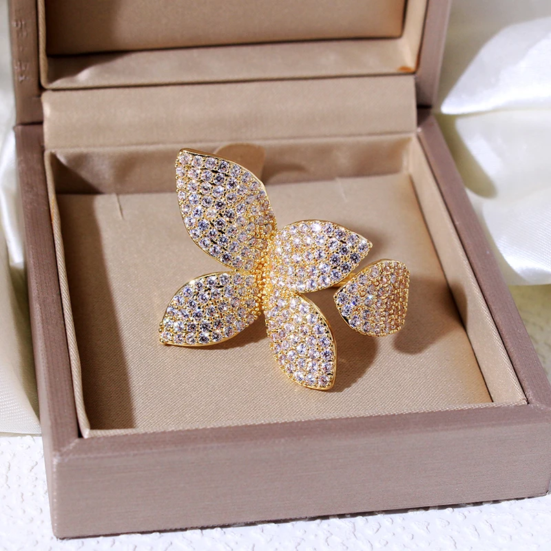 New Fashion Luxury Cubic Zirconia Women's Rings Oversized Butterfly Flower Rings for Women Open Resizable Female Engagement Ring