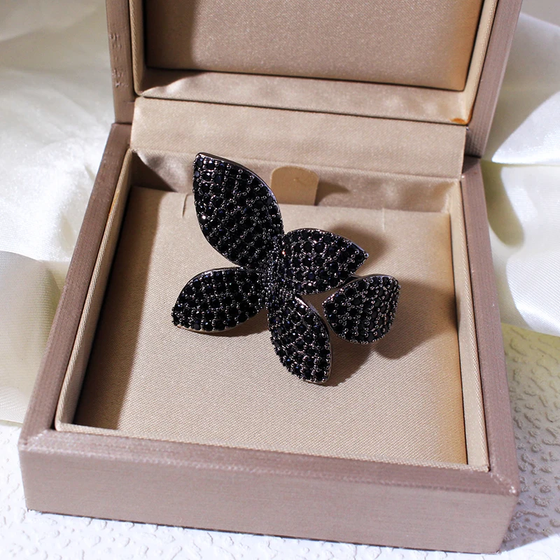 New Fashion Luxury Cubic Zirconia Women's Rings Oversized Butterfly Flower Rings for Women Open Resizable Female Engagement Ring