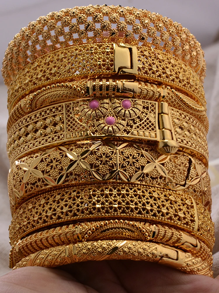 Round Flower Shape Gold Color Bangles for Women Men Algerian Wedding Bracelets 2.36 Long Chain French Jewelry