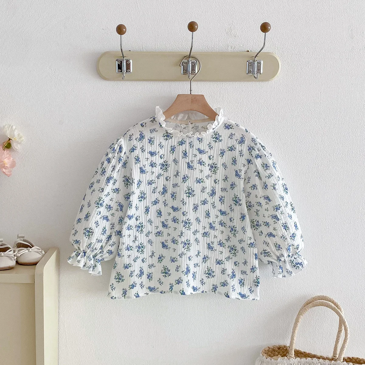 Toddler Girls Long Sleeve Tops Autumn Linen Cotton Solid Ruffle T-Shirt Floral Shirts for Kids Casual Tees Girls Blouses 1-6T