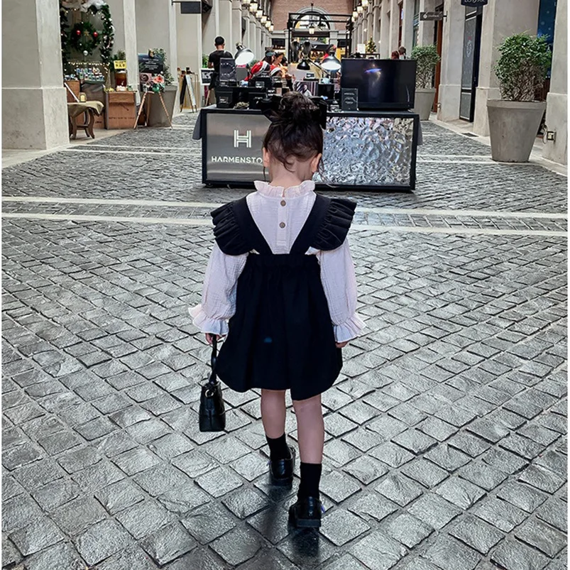 Toddler Girls Long Sleeve Tops Autumn Linen Cotton Solid Ruffle T-Shirt Floral Shirts for Kids Casual Tees Girls Blouses 1-6T