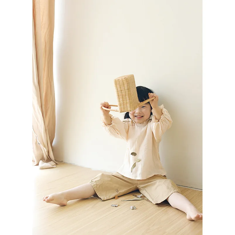 Toddler Girls Long Sleeve Tops Autumn Linen Cotton Solid Ruffle T-Shirt Floral Shirts for Kids Casual Tees Girls Blouses 1-6T