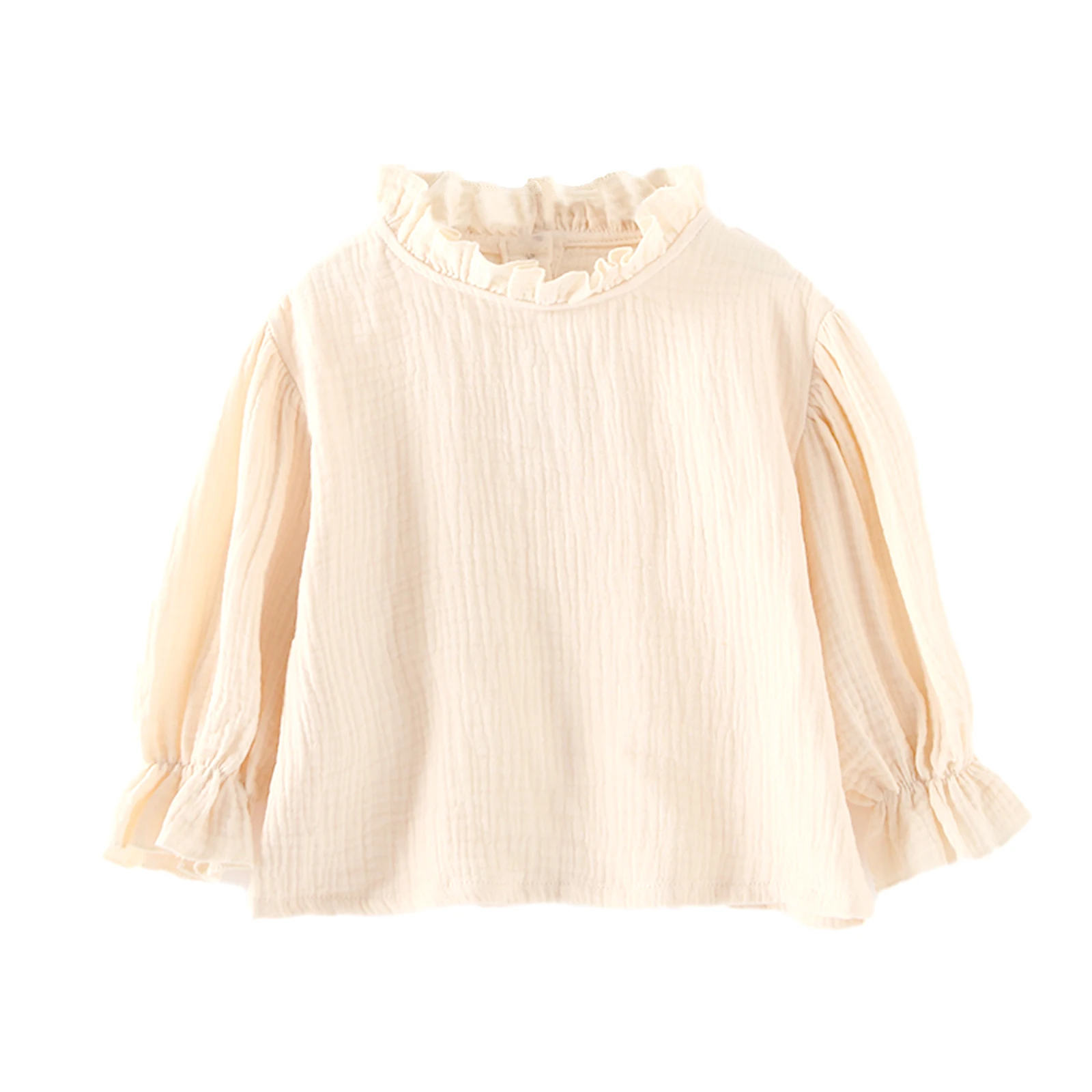 Toddler Girls Long Sleeve Tops Autumn Linen Cotton Solid Ruffle T-Shirt Floral Shirts for Kids Casual Tees Girls Blouses 1-6T