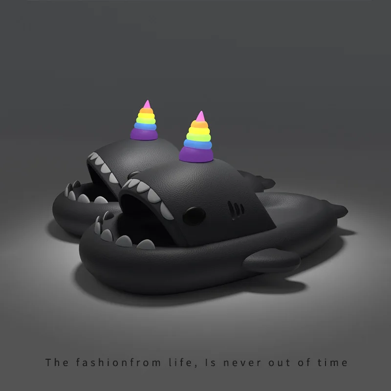 4cm Thick Sole Shark Slippers For Women Men Indoor Beach Slides Cute DIY Night Glowing Lantern Couples Summer Street Sandals