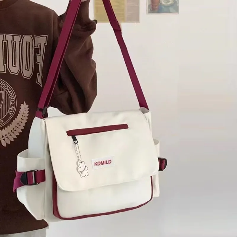 Men's Harajuku Shoulder Bags Waterproof Canvas Crossbody Bags Teen Boys School Messenger Bag