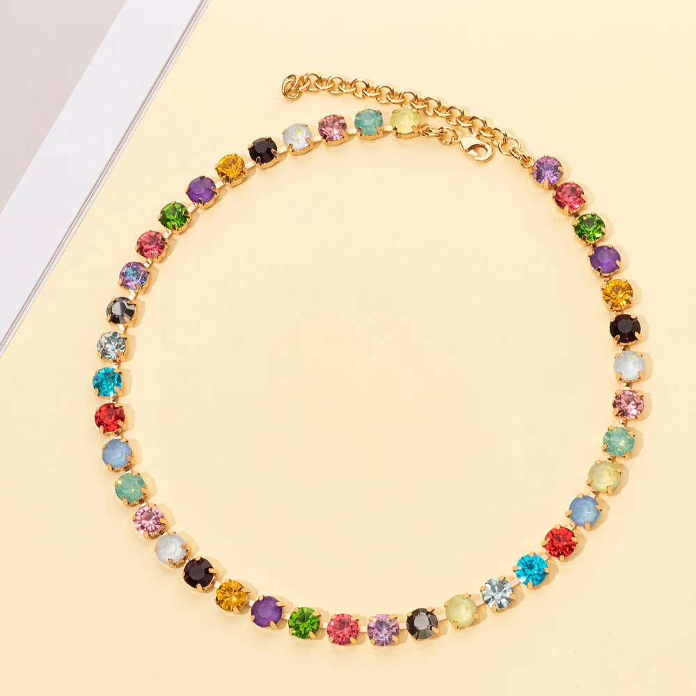 2023 New Design Zircon Necklace For Women Colorful Pearl and Crystal Choker Claw Setting Diamond Jewelry Gift