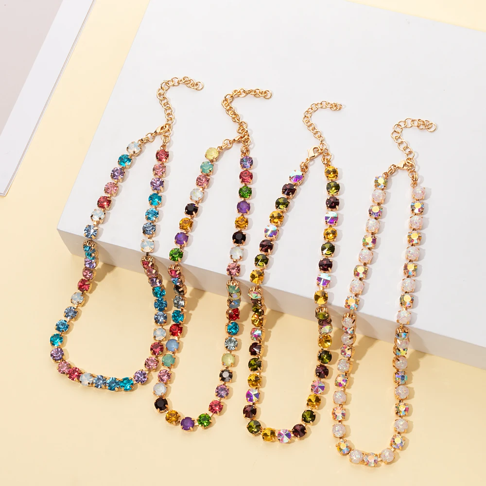 2023 New Design Zircon Necklace For Women Colorful Pearl and Crystal Choker Claw Setting Diamond Jewelry Gift