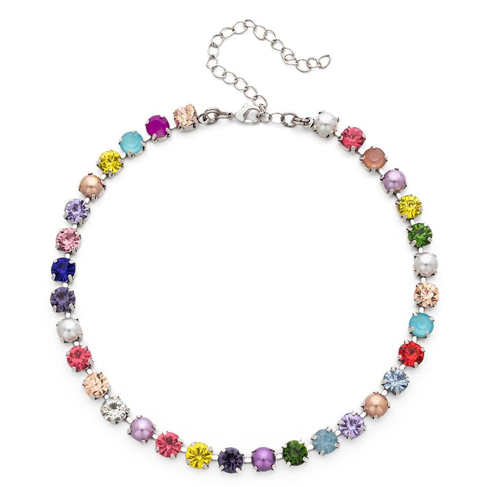 2023 New Design Zircon Necklace For Women Colorful Pearl and Crystal Choker Claw Setting Diamond Jewelry Gift