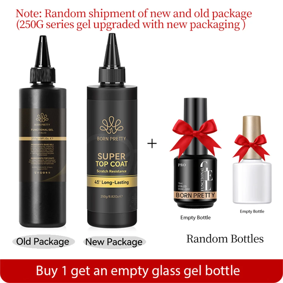 BORN PRETTY 250g 6 IN 1 Glue Gel Nail Polish Keep Nail C Arc Enhanced Nail Art Thickness Rubber Base Gel Super Bright Top Coat