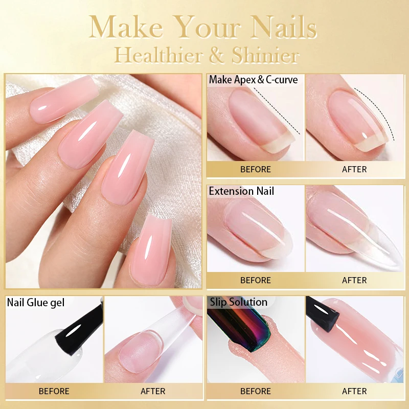 BORN PRETTY 250g 6 IN 1 Glue Gel Nail Polish Keep Nail C Arc Enhanced Nail Art Thickness Rubber Base Gel Super Bright Top Coat