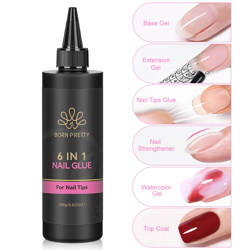 BORN PRETTY 250g 6 IN 1 Glue Gel Nail Polish Keep Nail C Arc Enhanced Nail Art Thickness Rubber Base Gel Super Bright Top Coat
