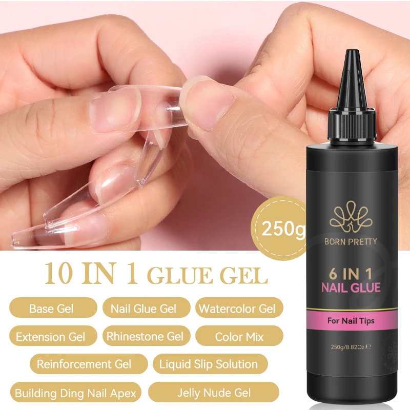 BORN PRETTY 250g 6 IN 1 Glue Gel Nail Polish Keep Nail C Arc Enhanced Nail Art Thickness Rubber Base Gel Super Bright Top Coat